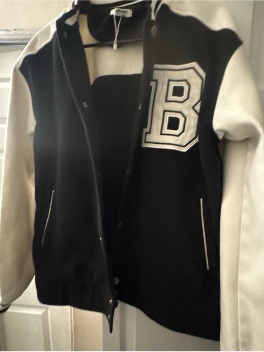 Black and White Varsity Letterman Jacket with 'B' Patch